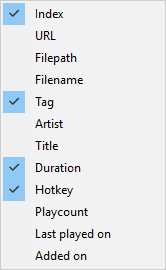 Sound list header context menu